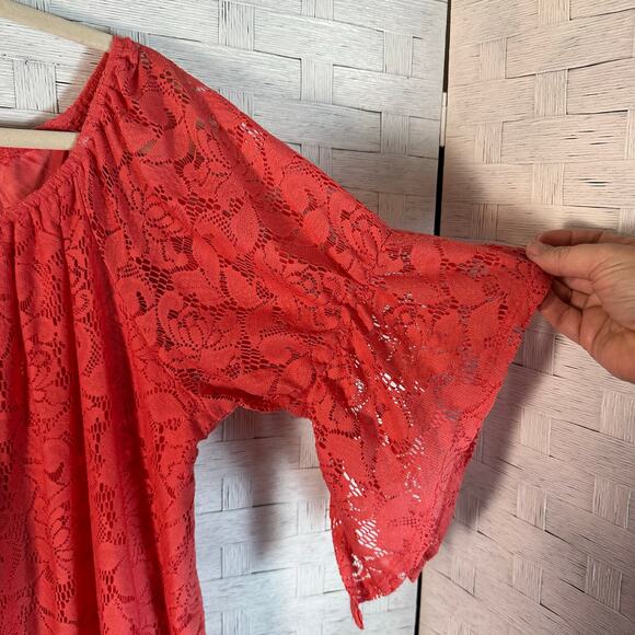 Enfocus woman mod lace short dress bell sleeve pink bohemian Whimsigoth plus Sz - Picture 3 of 9